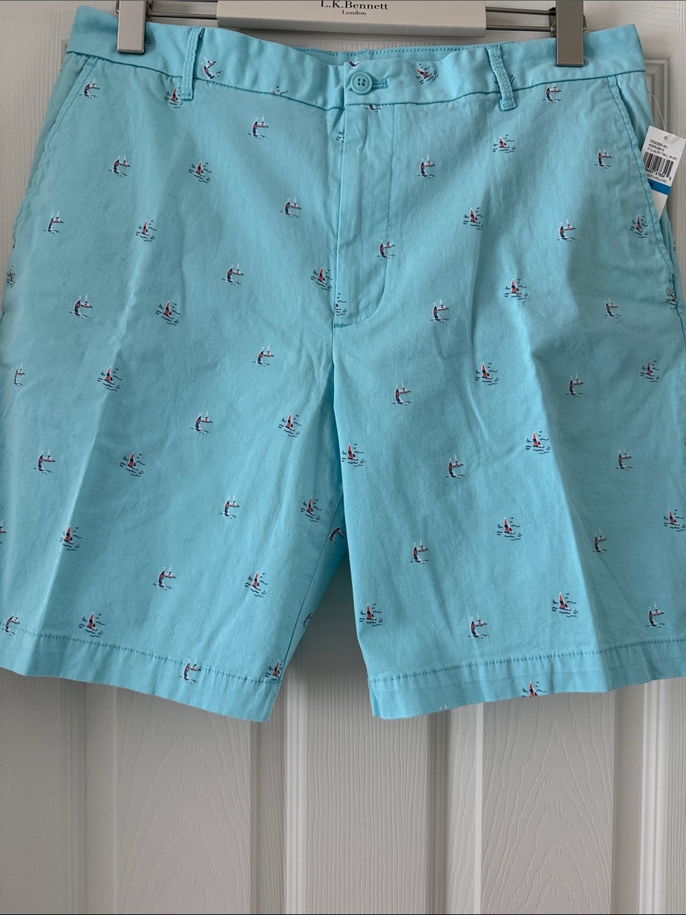 Izod Aqua Blue Embroidered Sailboat Flat-Front Shorts
